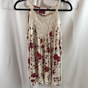 Anthropologie Floral Cream Tank Top L